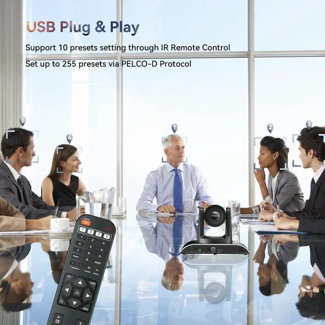 Alt view image 5 of 7 - Tenveo PTZ Camera 10X Optical Zoom Video Conference Camera HD1080p 60fps USB3.0|HDMI Conference Camera for Conference businese meeting Church Education Work With OBS Zoom Google Meet Teams