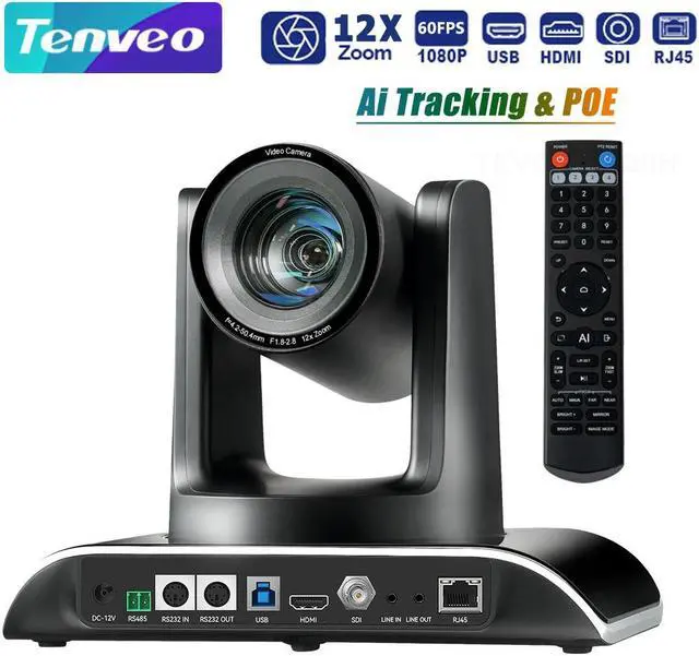 Main image of Tenveo VHD612A AI Auto-Tracking HD1080P 60fps PTZ Conference Camera 3G-SDI HDMI USB and IP Streaming Outputs Support POE 12X Optical Zoom Broadcast Live Streaming Camera for Conference Church