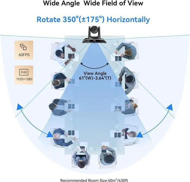 Alt view image 3 of 7 - Tenveo VHD20H Conference Room Camera 20X Optical Zoom HD 1080P 60fps USB HDMI RJ45 IP PTZ Camera Supports Skype Zoom Teams OBS Windows Mac for Business Meeting Church Education Medical Live Streaming