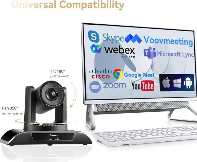 Alt view image 6 of 7 - Tenveo VHD20H Conference Room Camera 20X Optical Zoom HD 1080P 60fps USB HDMI RJ45 IP PTZ Camera Supports Skype Zoom Teams OBS Windows Mac for Business Meeting Church Education Medical Live Streaming