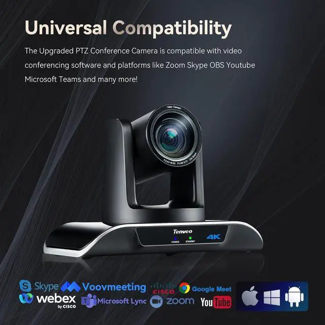 Alt view image 6 of 7 - Tenveo VHDPRO12U-4K 4K PTZ Conference Room Camera 12X Optical Zoom USB3.0/HDMI Wide View Angle 4K PTZ Camera for Video Conference Church Services Worship 
Events Skype/Zoom/OBS/YouTube Live Streaming