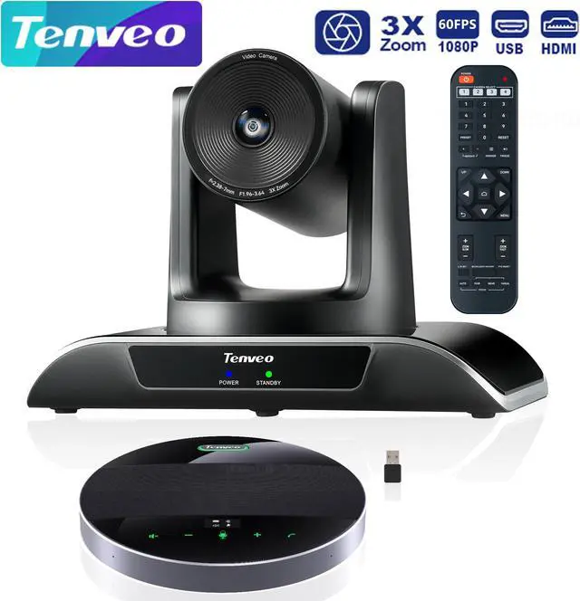 Main image of Tenveo All-in-One Conference System 3X Optical Zoom PTZ Camera with Bluetooth Speakerphone Upgraded System Audio and Video Output USB3.0/HDMI/RS485/RS232 Works with Zoom Skype Teams for Room Meeting