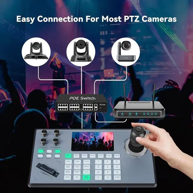 Alt view image 3 of 7 - Tenveo KB200PRO PTZ Camera Joystick Controller 5'' LCD Screen Real-time Preview 4D Joystick Keyboard Controller Support NDI PoE VISCA Pelco-D/P RS422/RS485 RS232 RJ45 For Church Live/Events/Streaming