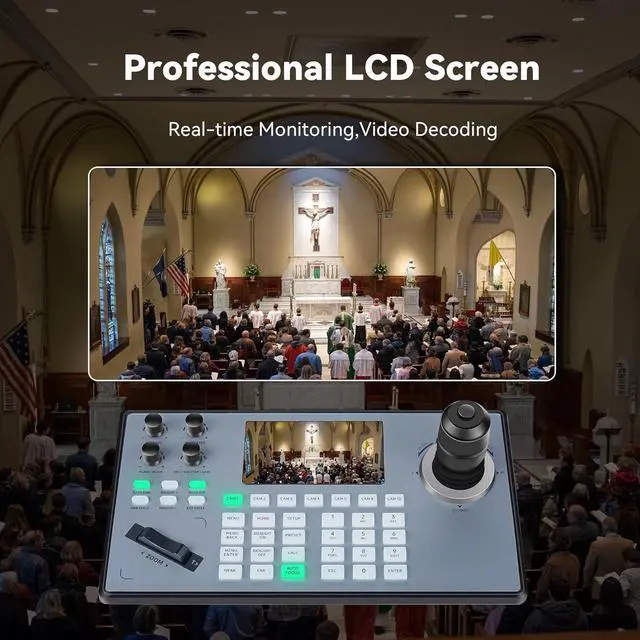 Alt view image 5 of 7 - Tenveo KB200PRO PTZ Camera Joystick Controller 5'' LCD Screen Real-time Preview 4D Joystick Keyboard Controller Support NDI PoE VISCA Pelco-D/P RS422/RS485 RS232 RJ45 For Church Live/Events/Streaming