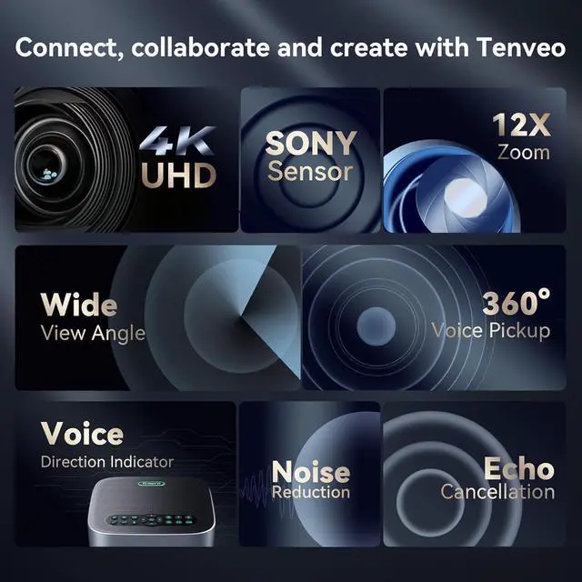 Alt view image 2 of 7 - Tenveo VA612Group-EX All-in-One 4K Conference Camera 12X Optical Zoom Wide View Angle Lens with M6B Bluetooth Speakerphone System with 2 Expansion mics Work with Zoom Skype Teams Red Dot Design Winner