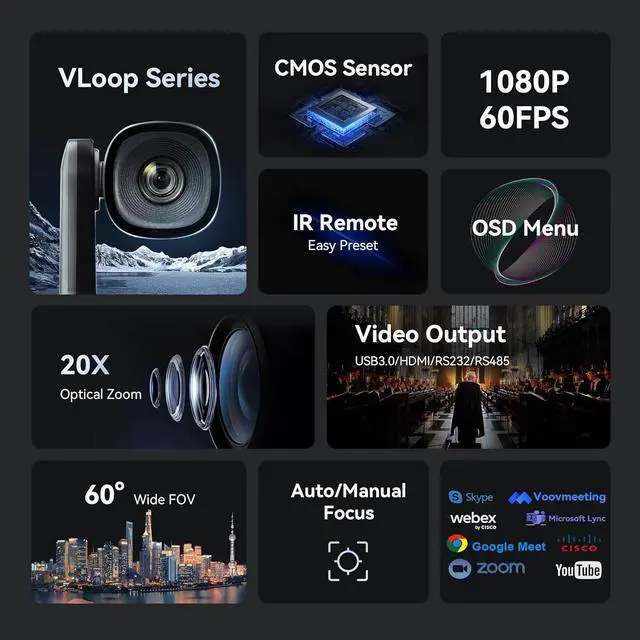 Alt view image 2 of 7 - Tenveo VL20H PTZ Camera with 20X Optical Zoom  1080P 60fps Wide View Angle USB3.0/HDMI Video Outputs Works with Zoom Skype Teams for Video Conference Red Dot Design Winner