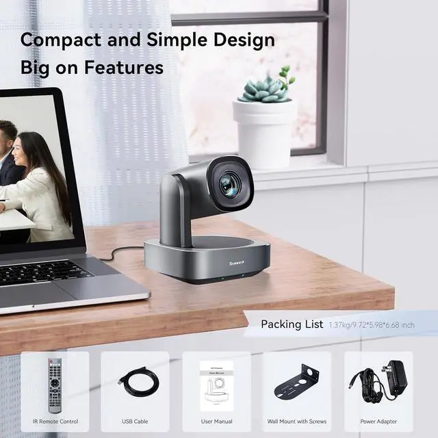 Alt view image 7 of 7 - Tenveo VL20H PTZ Camera with 20X Optical Zoom  1080P 60fps Wide View Angle USB3.0/HDMI Video Outputs Works with Zoom Skype Teams for Video Conference Red Dot Design Winner