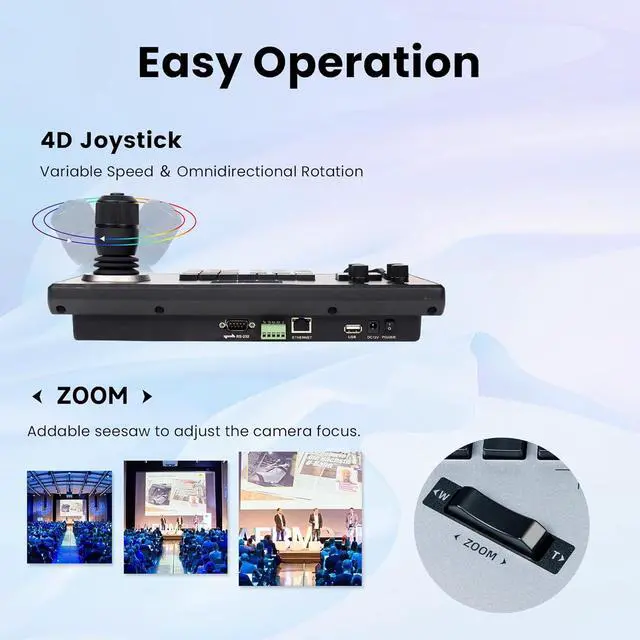 Alt view image 7 of 7 - Tenveo VHD620A+KB200PRO-20X Optical Zoom PTZ Camera with HDMI/USB3.0/LAN(PoE) and PTZ Controller Joystick Keyboard Bundle/Kits for Church Worship Services Live Streaming Video Conference