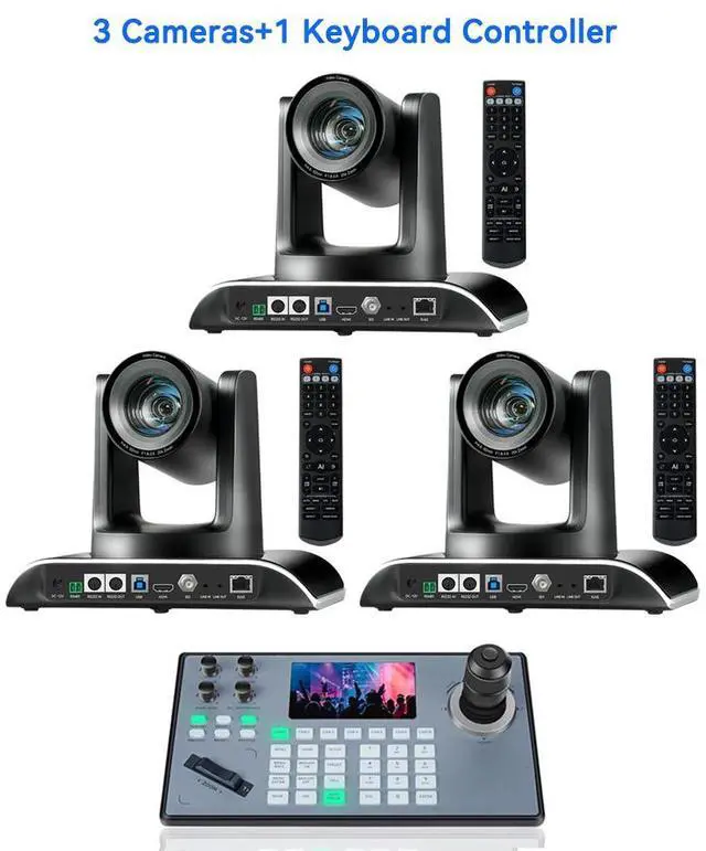 Main image of Tenveo PTZ Camera and Controller Bundle/Kits - 20X PTZ Camera(3pcs) with HDMI/USB3.0/LAN(PoE) and PTZ Controller PoE Joystick Keyboard Controller for Church Worship Services Live Streaming Conference