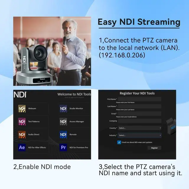 Alt view image 5 of 7 - Tenveo UV630A-NDI AI Auto Tracking NDI PTZ Conference Camera HD1080P 60fps 30X Optical Zoom+18X Digital Zoom HDMI USB SDI IP POE for Church Education Live Streaming for Live Streaming Church Services