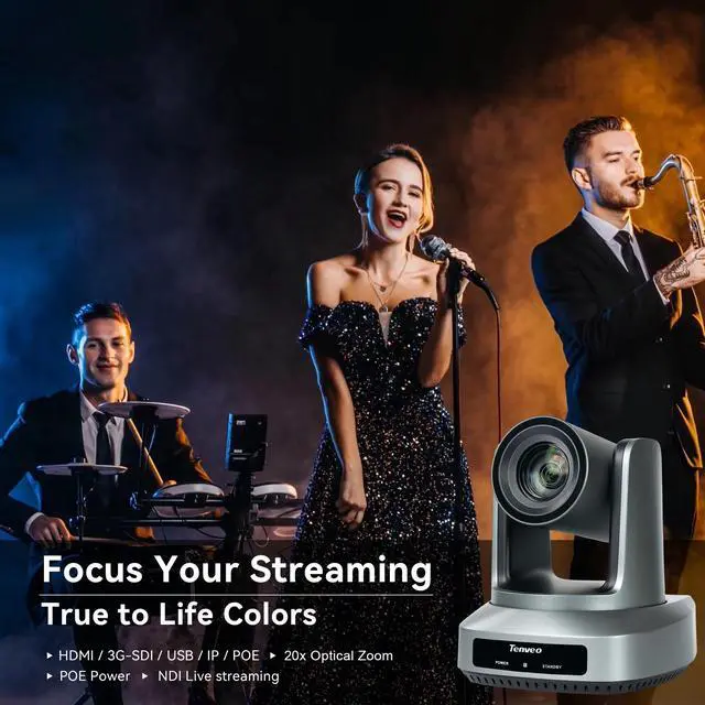 Alt view image 7 of 7 - Tenveo UV620A PTZ Conference Camera 20X Optical Zoom + 16X Digital Zoom 1080P 60FPS USB HDMI 3G-SDI IP Live Streaming Camera AI Auto Tracking Camera PoE for Church Worship Education Sport Events vMix
