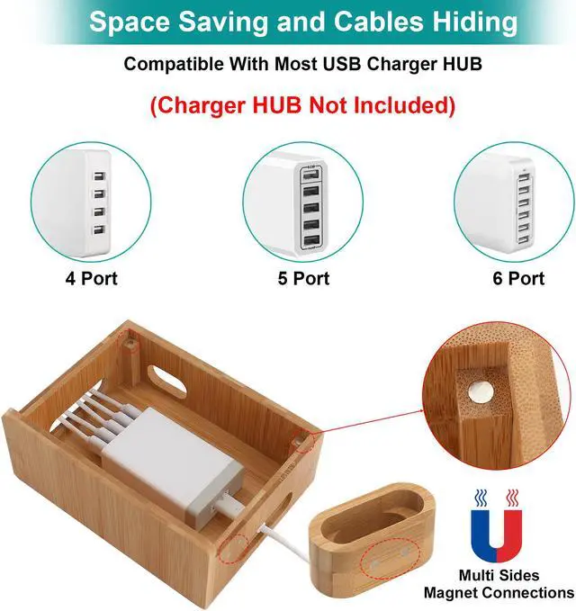 Alt view image 4 of 7 - BambuMate Charging Station for Multiple Devices, Desktop Docking Station Holder Organizer Compatible with Airpods, iPhone, iPod, Apple Watch (6 Charge Sync Cables, No Charger HUB)