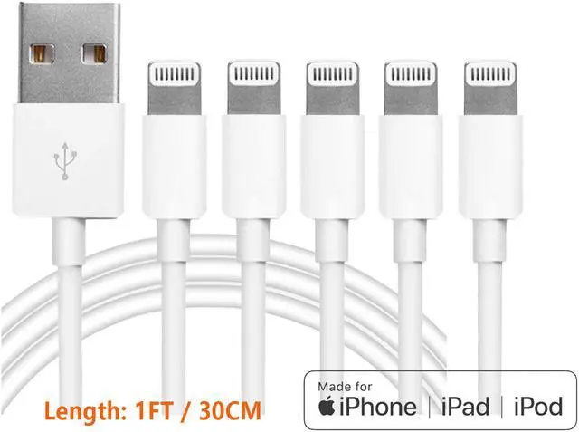 Alt view image 5 of 7 - 5Pack iPhone Charger Lightning Cable, Fast Charging Syncing Cords Cables Compatible iPhone XS/Max/XR/X/8/8Plus/7/7P/6S/iPad/IOS and More - White, 1FT/30CM