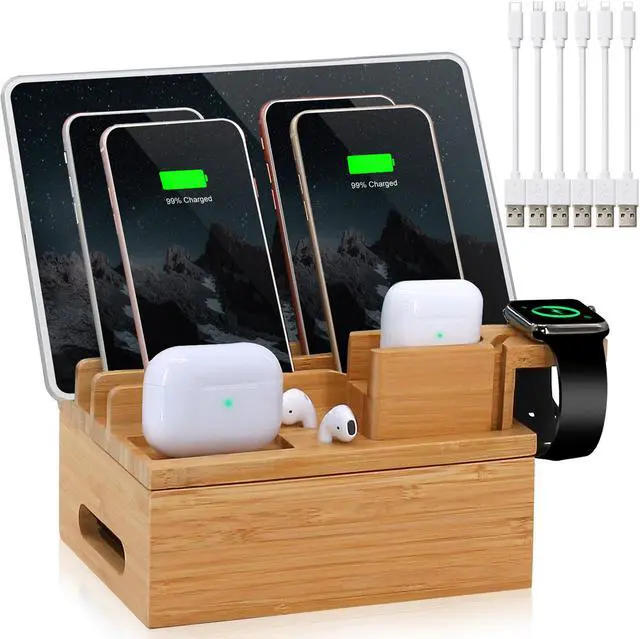 Main image of BambuMate Charging Station for Multiple Devices, Desktop Docking Station Holder, Compatible with Earbuds, Smart Watch, Cell Phone, Tablet (Includes 5 Cables, Watch & headset Stand, NO Charger HUB)
