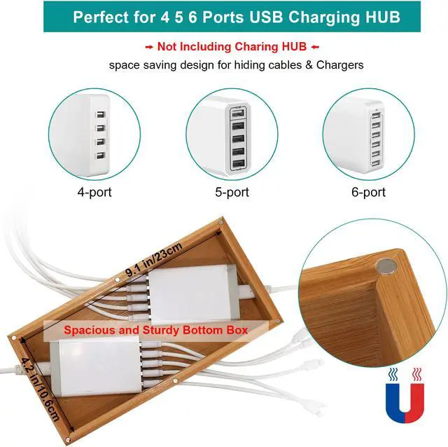 Alt view image 3 of 7 - BambuMate Bamboo Charging Station for Multiple Devices, 7 Slots Wood Docking Electronic Organizer for Phones, Tablets, Laptop and More (No Charger HUB)