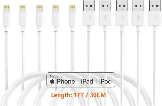 Alt view image 6 of 7 - 5Pack iPhone Charger Lightning Cable, Fast Charging Syncing Cords Cables Compatible iPhone XS/Max/XR/X/8/8Plus/7/7P/6S/iPad/IOS and More - White, 1FT/30CM