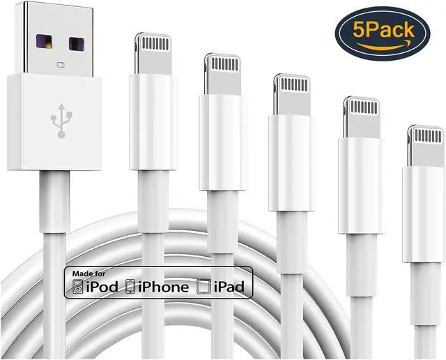 Main image of 5Pack iPhone Charger Lightning Cable, Fast Charging Syncing Cords Cables Compatible iPhone XS/Max/XR/X/8/8Plus/7/7P/6S/iPad/IOS and More - White, 1FT/30CM