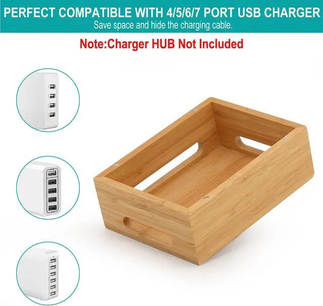 Alt view image 4 of 7 - BambuMate Charging Station for Multiple Devices, Desktop Docking Station Holder, Compatible with Earbuds, Smart Watch, Cell Phone, Tablet (Includes 5 Cables, Watch & headset Stand, NO Charger HUB)