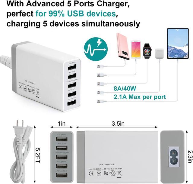 Alt view image 5 of 7 - Bamboo Charging Station Organizer, Wood Desktop Docking Charging Stand Compatible with Airpods, iPhone, iPad, Apple Watch (Included 5 Port USB Charger, 6 Charge Sync Cables)