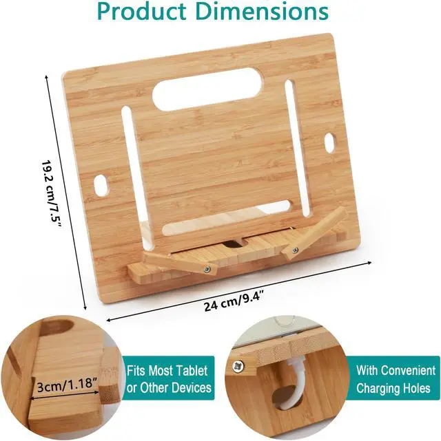 Alt view image 2 of 7 - BambuMate Bamboo Cell Phone Tablet Stand Holder, Desktop Smart Phone Stand Holder Dock Compatible with Kindle, Tablet , Smartphones (Support up to 13”)