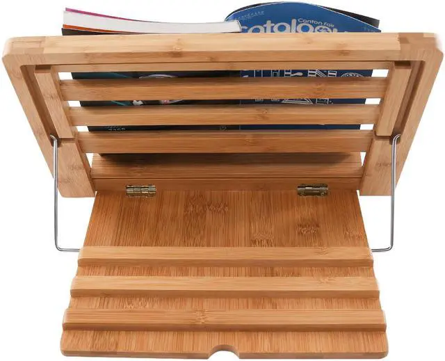 Alt view image 5 of 7 - BambuMate Bamboo Cook Book Stand, Adjustable Book Holder Tray and Page Paper Clips, Portable Station for Tablets, Cell Phones, Laptop Stands