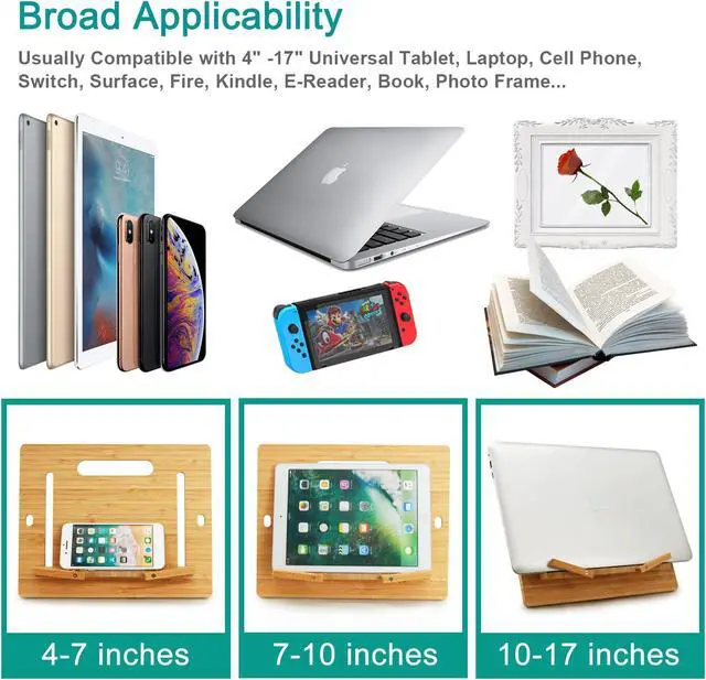 Alt view image 6 of 7 - BambuMate Bamboo Cell Phone Tablet Stand Large, Adjustable Desktop Holder Compatible with Kindle, Tablet , Smartphones, Book Stand for Textbook, Recipe, Magazine (Support to 17" Devices)