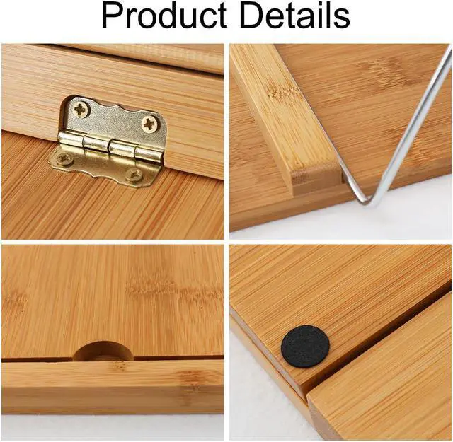 Alt view image 4 of 7 - BambuMate Bamboo Cook Book Stand, Adjustable Book Holder Tray and Page Paper Clips, Portable Station for Tablets, Cell Phones, Laptop Stands