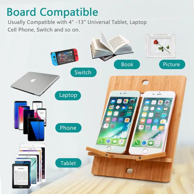 Alt view image 5 of 7 - BambuMate Bamboo Cell Phone Tablet Stand Holder, Desktop Smart Phone Stand Holder Dock Compatible with Kindle, Tablet , Smartphones (Support up to 13”)