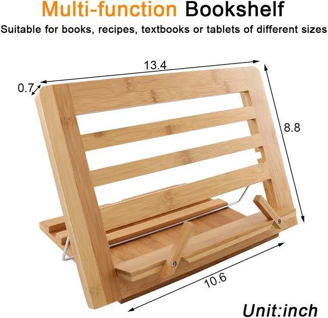 Alt view image 2 of 7 - BambuMate Bamboo Cook Book Stand, Adjustable Book Holder Tray and Page Paper Clips, Portable Station for Tablets, Cell Phones, Laptop Stands