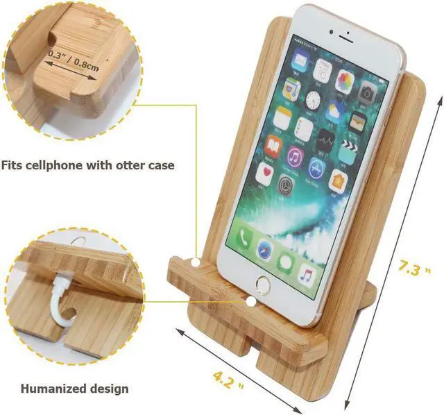 Alt view image 3 of 7 - BambuMate Bamboo Cell Phone Tablet Stand, Wooden Smart Phone Desktop Charging Dock Holder Compatible with Pad, Phone 8 Plus X XS Max XR, All iOS & Android Phone, Tablet - 1 Pack