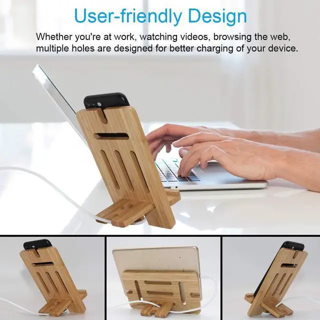 Alt view image 5 of 7 - BambuMate Bamboo Cell Phone Tablet Stand, Wooden Smart Phone Desktop Charging Dock Holder Compatible with Pad, Phone 8 Plus X XS Max XR, All iOS & Android Phone, Tablet - 1 Pack