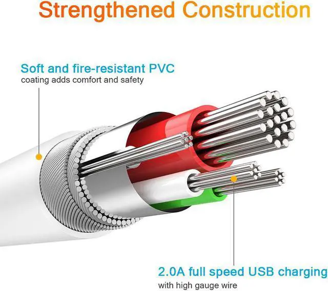 Alt view image 2 of 7 - Android Data Cables, Micro USB Charger Cable, Android Phone Charger Cord for Samsung, HTC, Motorola, Nokia, Kindle, MP3, Tablet and More - 5-Pack, 1FT, White