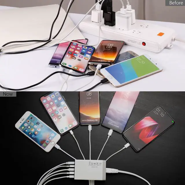 Alt view image 5 of 7 - 5-Port USB Charging Stations for Multiple Devices, Multi Port USB Wall Charger 40W 8A, Desktop Multi USB Wall Charger Compatible with Tablet, Phone, Android Phone and All USB Port Devices - White