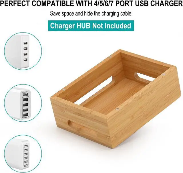 Alt view image 4 of 7 - BambuMate Charging Station for Multiple Devices, Electronic Device Desktop Organizer, Compatible with Earbuds, Watch, Cell Phone, Tablet (Included 6 Charging Cables, No Power Supply)