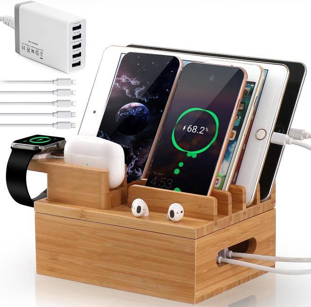 くらしを楽しむアイテム Bamboo Charging Station for Multiple Devices (Included Port  USB Charger, Pack Charge ＆ Sync Cable, Watch＆Earbuds Stand), Electronic  Device Deskt