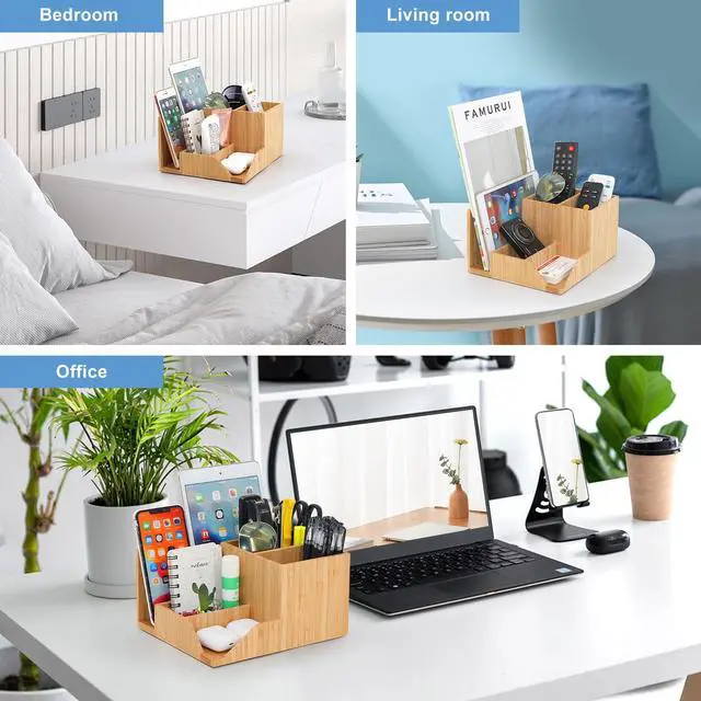 Alt view image 6 of 7 - Bamboo Desktop Office Organizer, Desk File Organizers with Storage, Multi Function Wood Drawer Caddy for Desk Supplies and Accessories ( Natural Color )