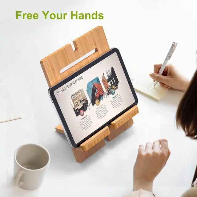 Alt view image 5 of 7 - BambuMate Natural Bamboo Stand, Angle Adjustment Protable Holder Compatible with Tablet and Phone, Essential for Home & Travel