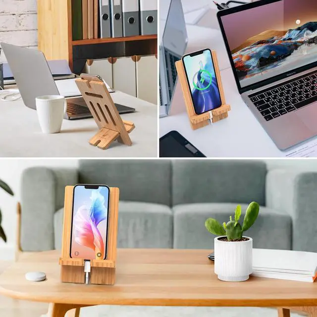 Alt view image 3 of 7 - BambuMate Adjustable Bamboo Phone & Tablet Stand, Portable Holder for Desk, Home & Travel, Compatible with 4-13 Inch Devices