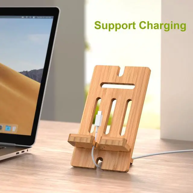 Alt view image 5 of 7 - BambuMate Adjustable Bamboo Phone & Tablet Stand, Portable Holder for Desk, Home & Travel, Compatible with 4-13 Inch Devices