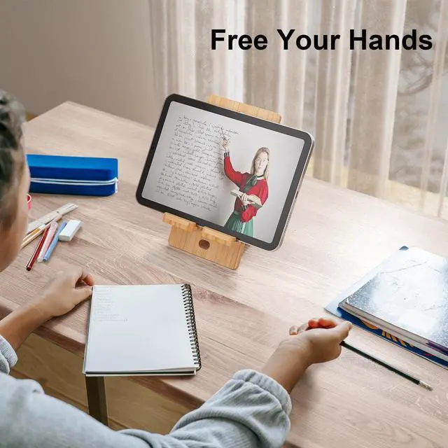Alt view image 6 of 7 - BambuMate Adjustable Bamboo Phone & Tablet Stand - Portable Holder for 4-13 Inch Devices, Compatible with iPad, iPhona- Perfect for Desk, Home, Office & Travel
