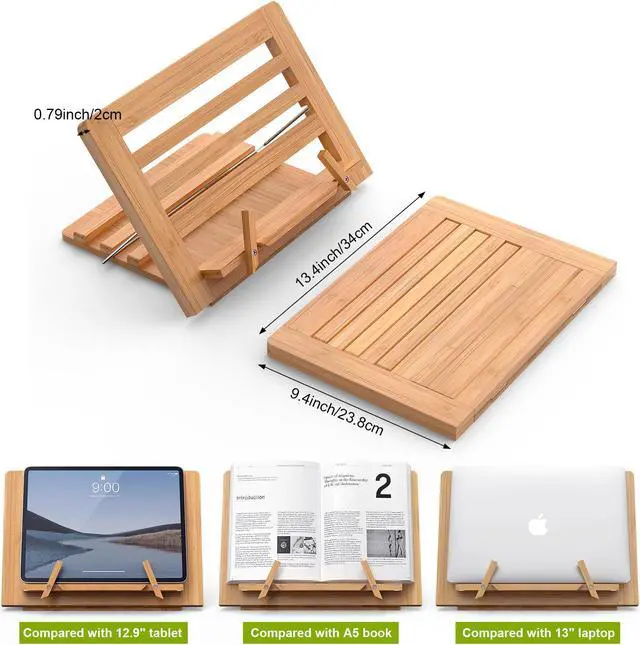 Alt view image 2 of 7 - Beebo Beabo Cookbook Stand for Kitchen - Bamboo Cookbook Holder for Kitchen Counter, Multifunctional Recipe Book Stand,Recipe Book Holder Stand