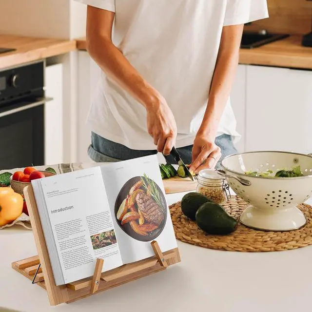 Alt view image 5 of 7 - Beebo Beabo Cookbook Stand for Kitchen - Bamboo Cookbook Holder for Kitchen Counter, Multifunctional Recipe Book Stand,Recipe Book Holder Stand
