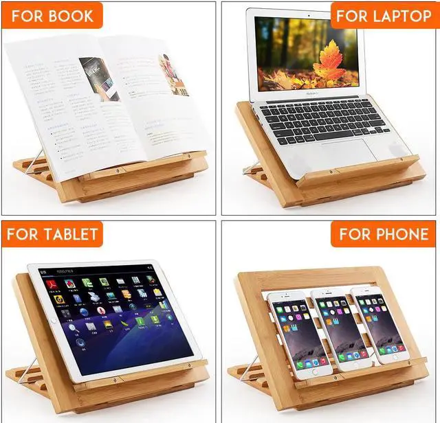 Alt view image 7 of 7 - Beebo Beabo Cookbook Stand for Kitchen - Bamboo Cookbook Holder for Kitchen Counter, Multifunctional Recipe Book Stand,Recipe Book Holder Stand