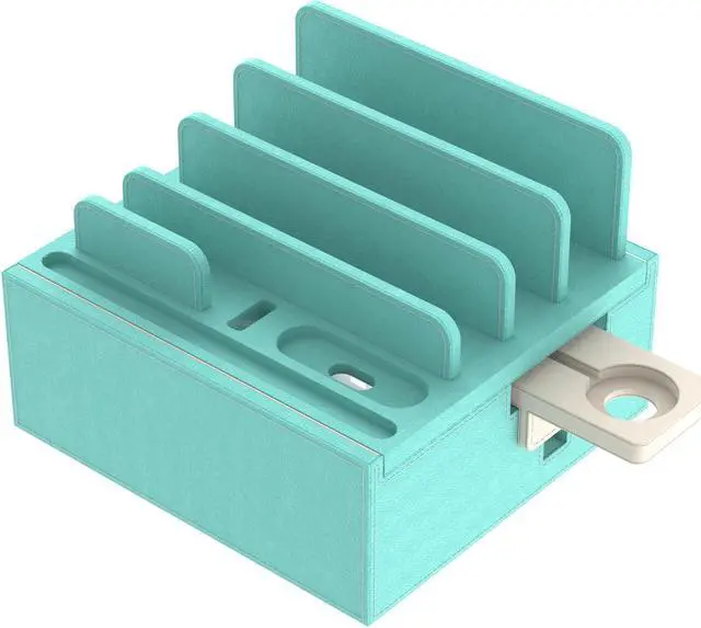 Alt view image 2 of 6 - Beebo Beabo Leather Charging Station for Multiple Devices, Dock Station Rack for Cell Phones, Tablet, Smart Watch & Earbud(Blue&Red)