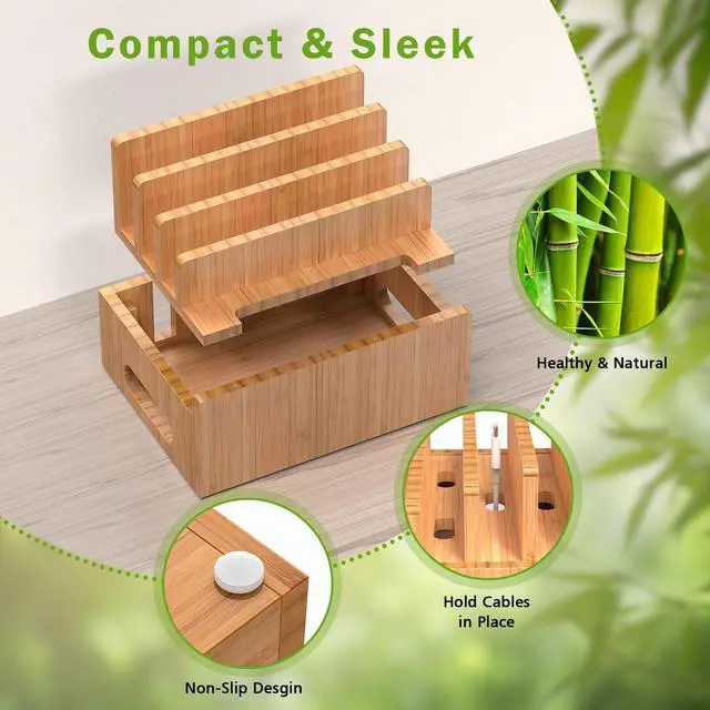 Alt view image 4 of 7 - Beebo Beabo Bamboo Charging Station Desktop Docking Charging Stand Such As Cell Phone,For Family,Wood Docking Stand Electronic Organizer for Multiple Devices, Phones, Tablets and More,Gifts for Father