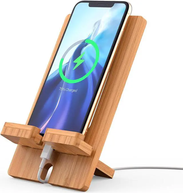 Main image of Beebo Beabo Desktop Bamboo Mobile Phone Stand Charging Tablet Stand Base Practical Wooden Lazy Person Stand Cradle for iPhone iPad Samsung and All Smartphones,Gifts for Father