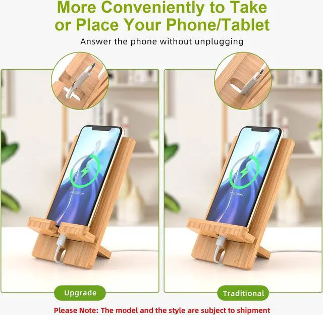 Alt view image 4 of 7 - Beebo Beabo Desktop Bamboo Mobile Phone Stand Charging Tablet Stand Base Practical Wooden Lazy Person Stand Cradle for iPhone iPad Samsung and All Smartphones,Gifts for Father