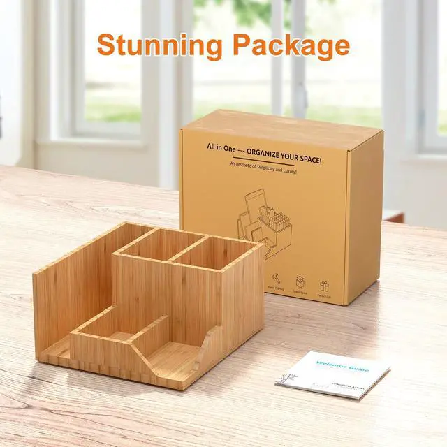 Alt view image 5 of 7 - Beebo Beabo Bamboo Desk Organizer Tray, Adjustable Office Supplies Pencil Stationery Caddy, Small Desktop Organizer Pen Holder, Desk Organization Storage Boxes and Accessories for Home Office