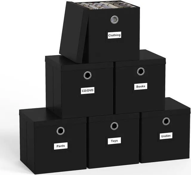 Main image of Beebo Beabo Cubes pack,Storage bins pake, Foldable Cube Bins for Cloth or Accessary Storage, 6 Black Storage Bins With Labels