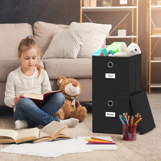 Alt view image 5 of 7 - Beebo Beabo Cubes pack,Storage bins pake, Foldable Cube Bins for Cloth or Accessary Storage, 6 Black Storage Bins With Labels